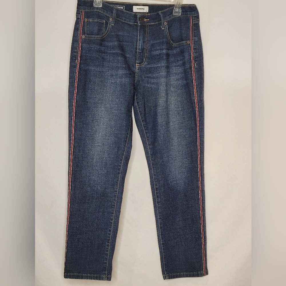 Women's Blue Jeans with Red Accents